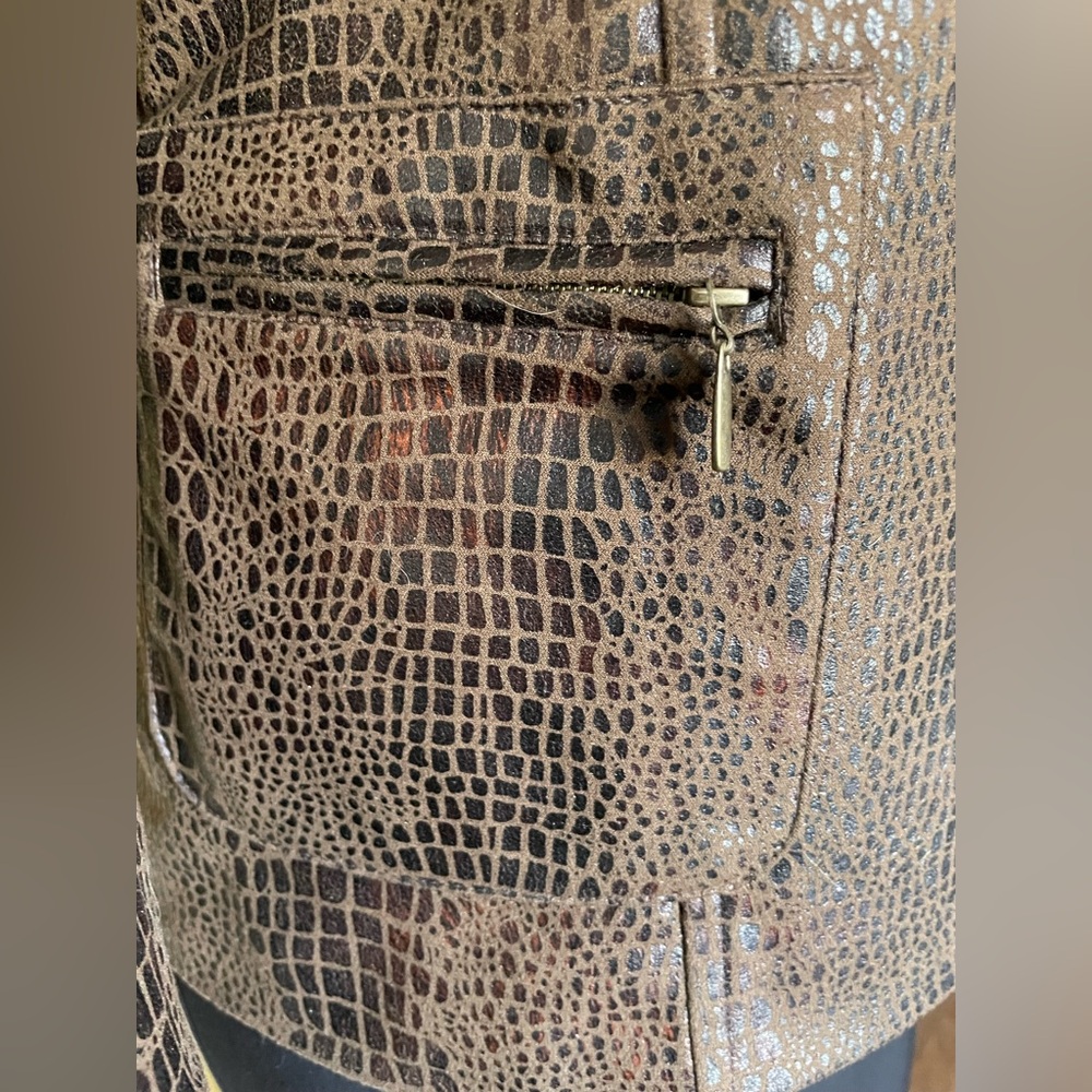 Notations Dark Brown Leather Jacket with Crocodil… - image 5